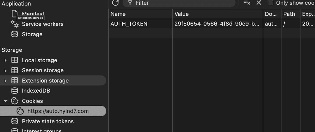 Devtools Storage Token